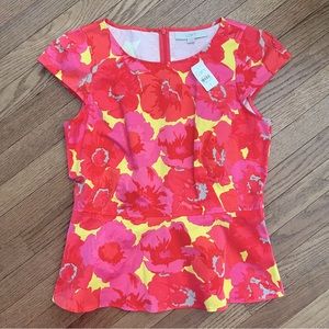 LOFT Short Cap Sleeve Peplum Bottom Floral Top Size 2